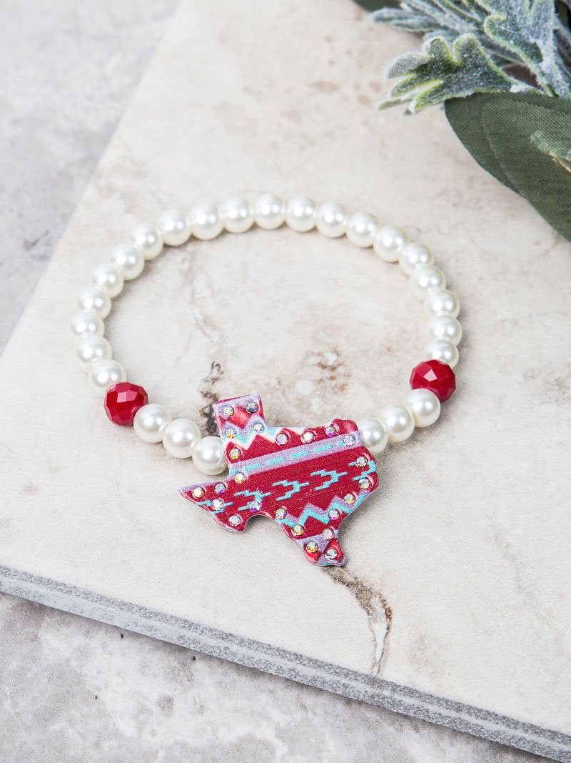 Red Aztec Print Texas Bracelet with AB Crystals
