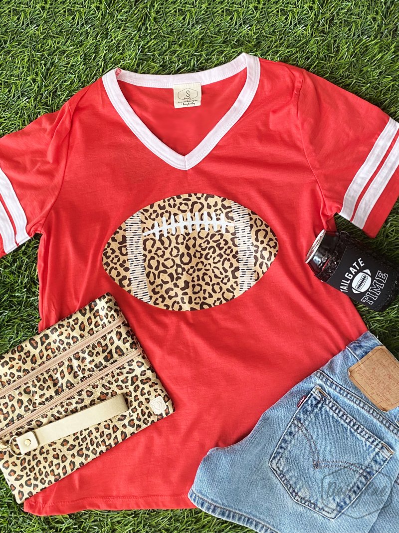 Leopard Print Football on Orange Team Spirit Tee