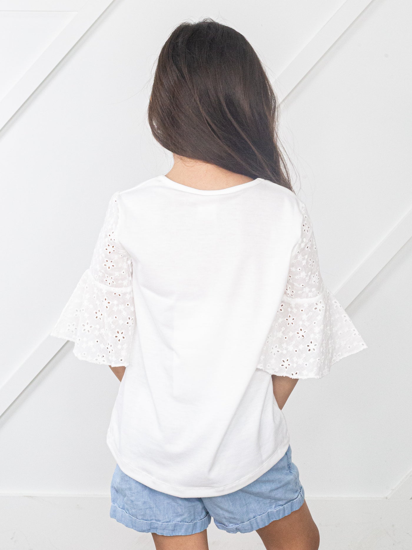 Girls Mauvelous Lace Bell Sleeve Top in White