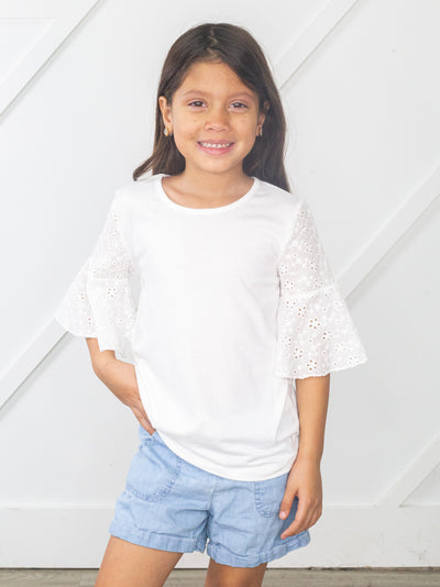 Girls Mauvelous Lace Bell Sleeve Top in White