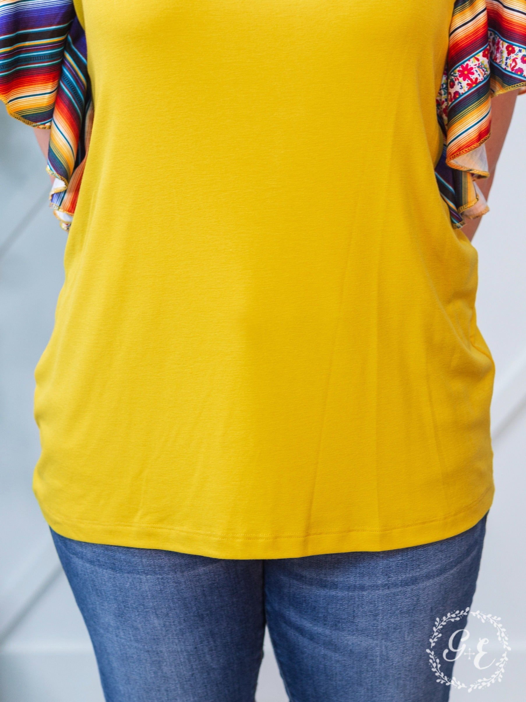 Serape Sunrise Mustard Ruffle Top