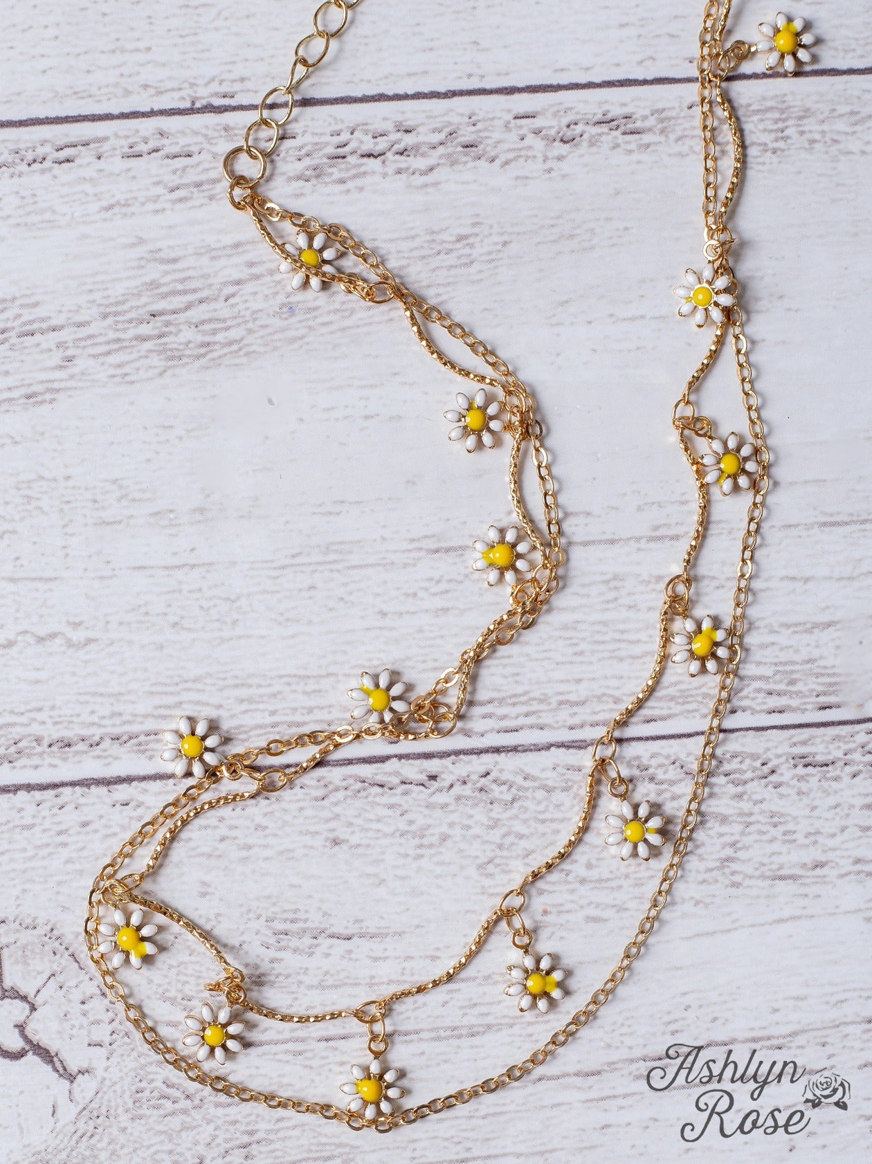 MY ONLY SUNSHINE GOLD DAISY PENDANT DOUBLE CHAIN NECKLACE