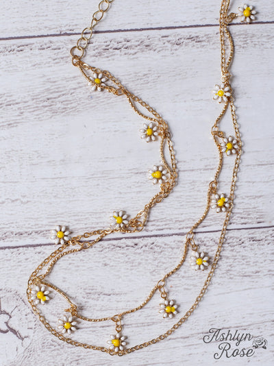 MY ONLY SUNSHINE GOLD DAISY PENDANT DOUBLE CHAIN NECKLACE
