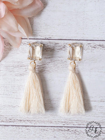 LOVE NOTES CREAM TASSEL STUD EARRINGS