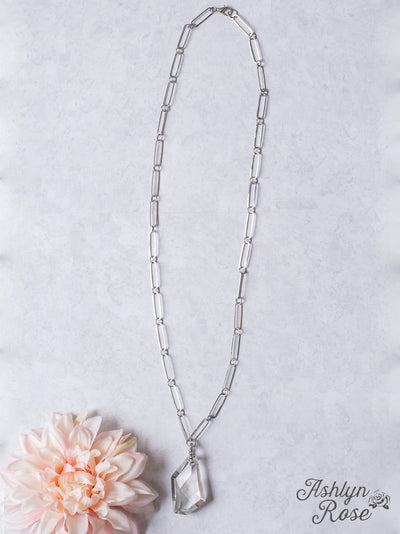 HEARTBREAKER CLEAR CRYSTAL PENDANT SILVER LINKED CHAIN NECKLACE