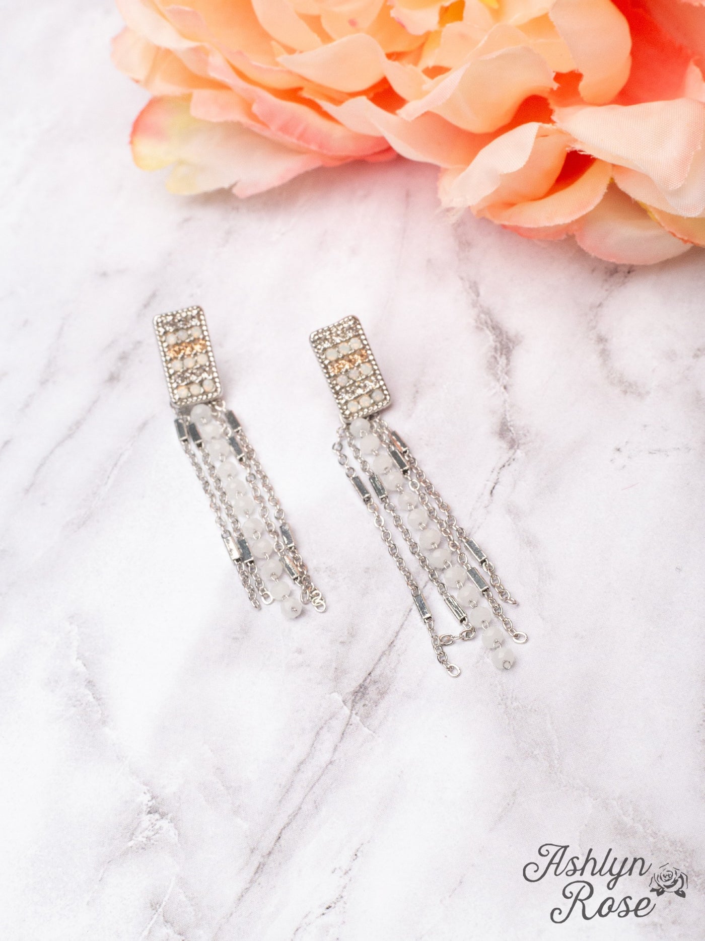 Silver Crystal Fringe Earrings