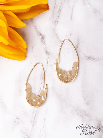 Stone Cluster Oval Hoop Earrings, Cream