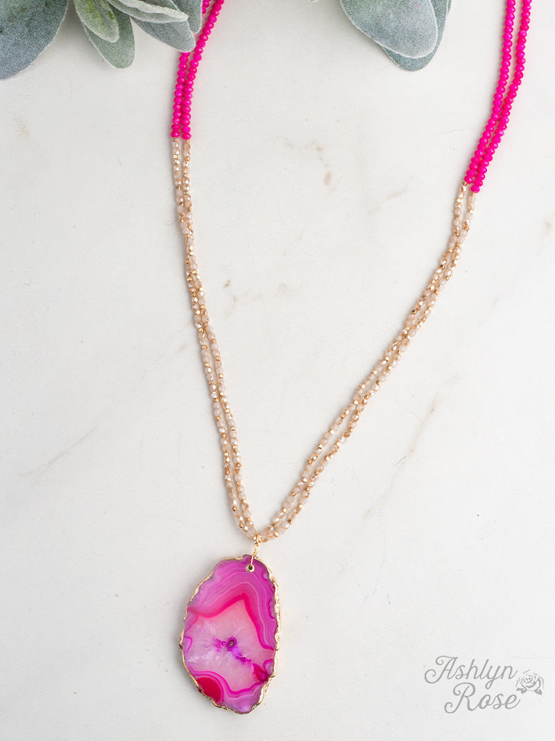 Color Crush Beaded Necklace with Fuchsia Natural Stone Pendant
