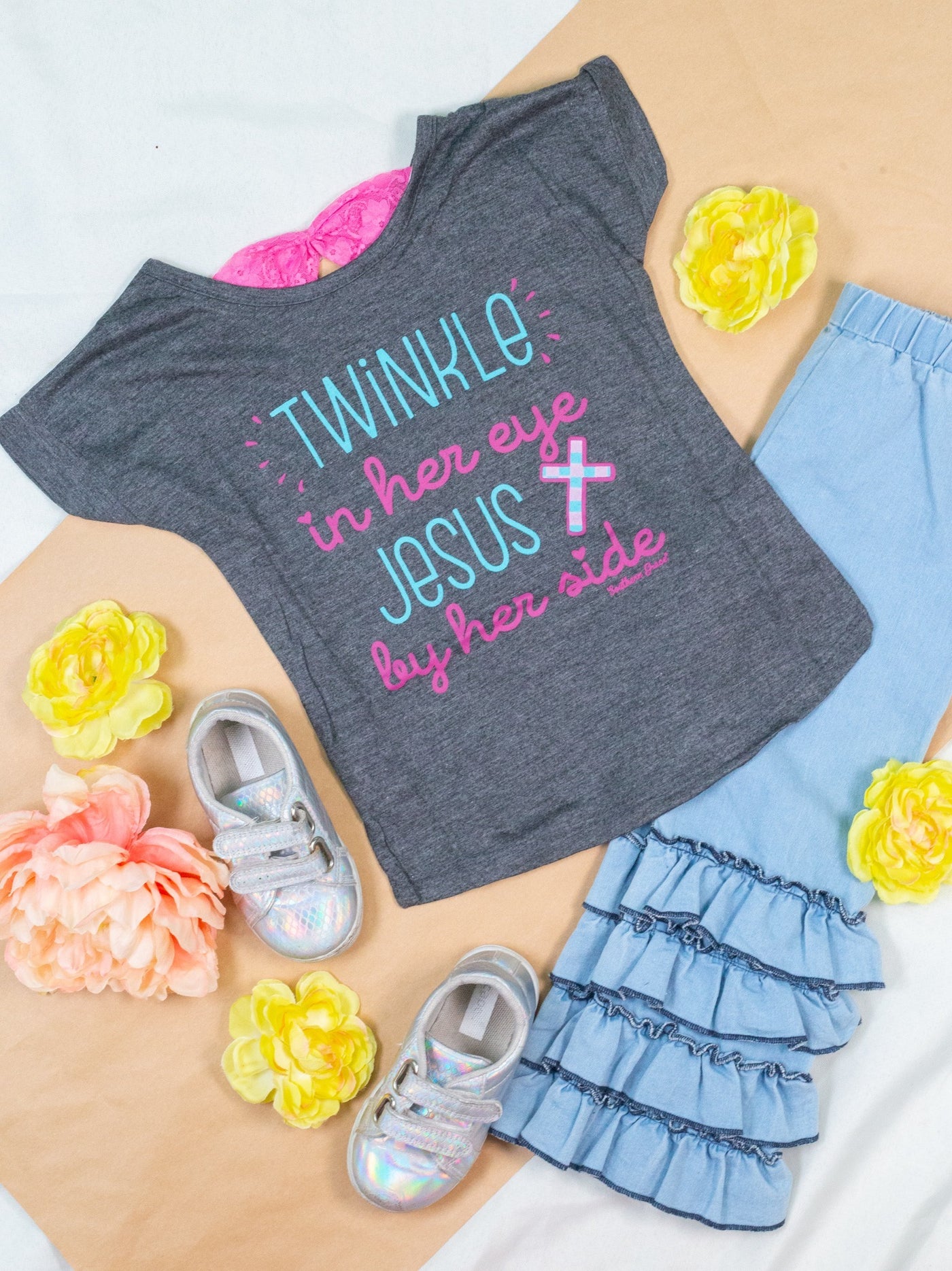 Girls' Twinkle In Her Eye, Jesus By Her Side Grey Tee