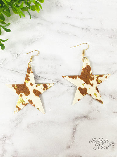 Shine bright, brown star cowhide earrings