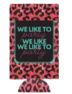 We Like To Party Pink Sequin Black Leopard Slim Can Cooler