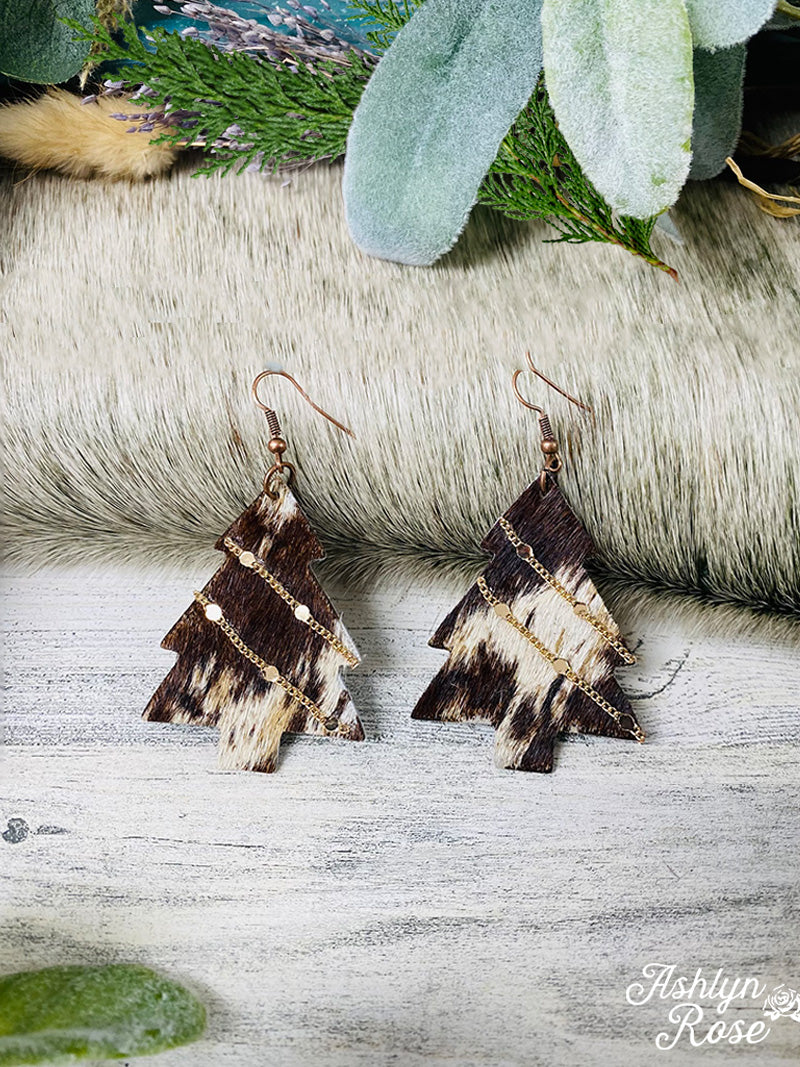 Mooory Christmas Christmas tree cowhide earring