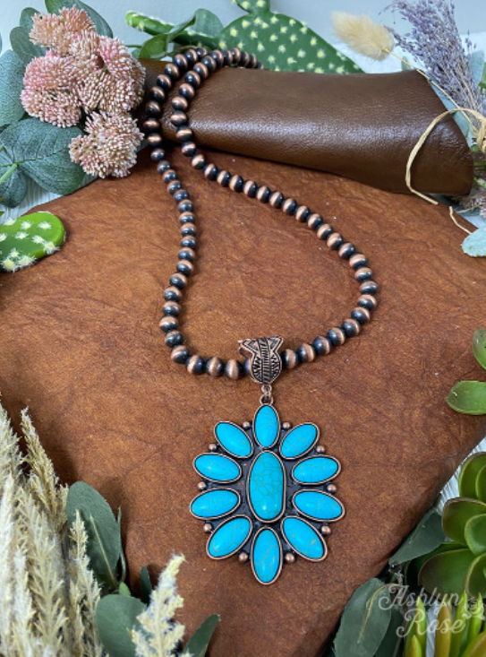Stunning Copper Turquoise Flower Necklace