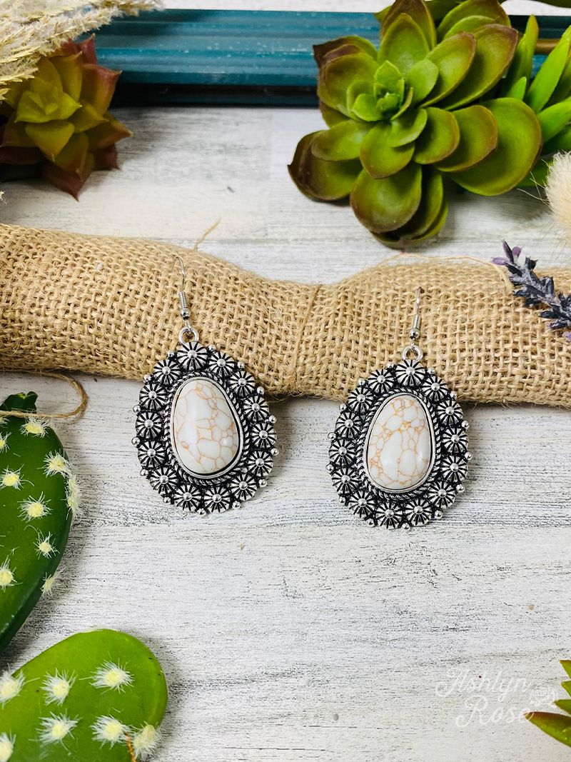 Wild and Free Cream Stone Silver Earrings