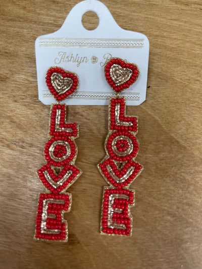 Love is in the air red and gold beaded dropped earrings
