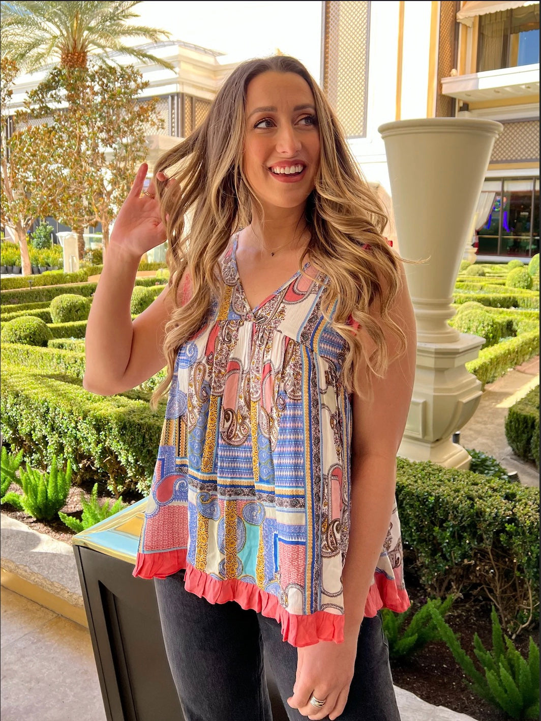 Spacey Kacey Pink and Paisley Sleeveless Babydoll Top