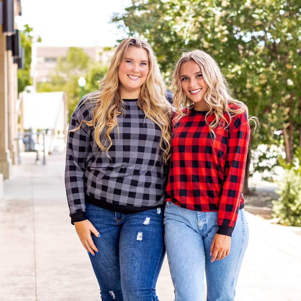 Plaid With Me Long Sleeves T-Shirt, Grey