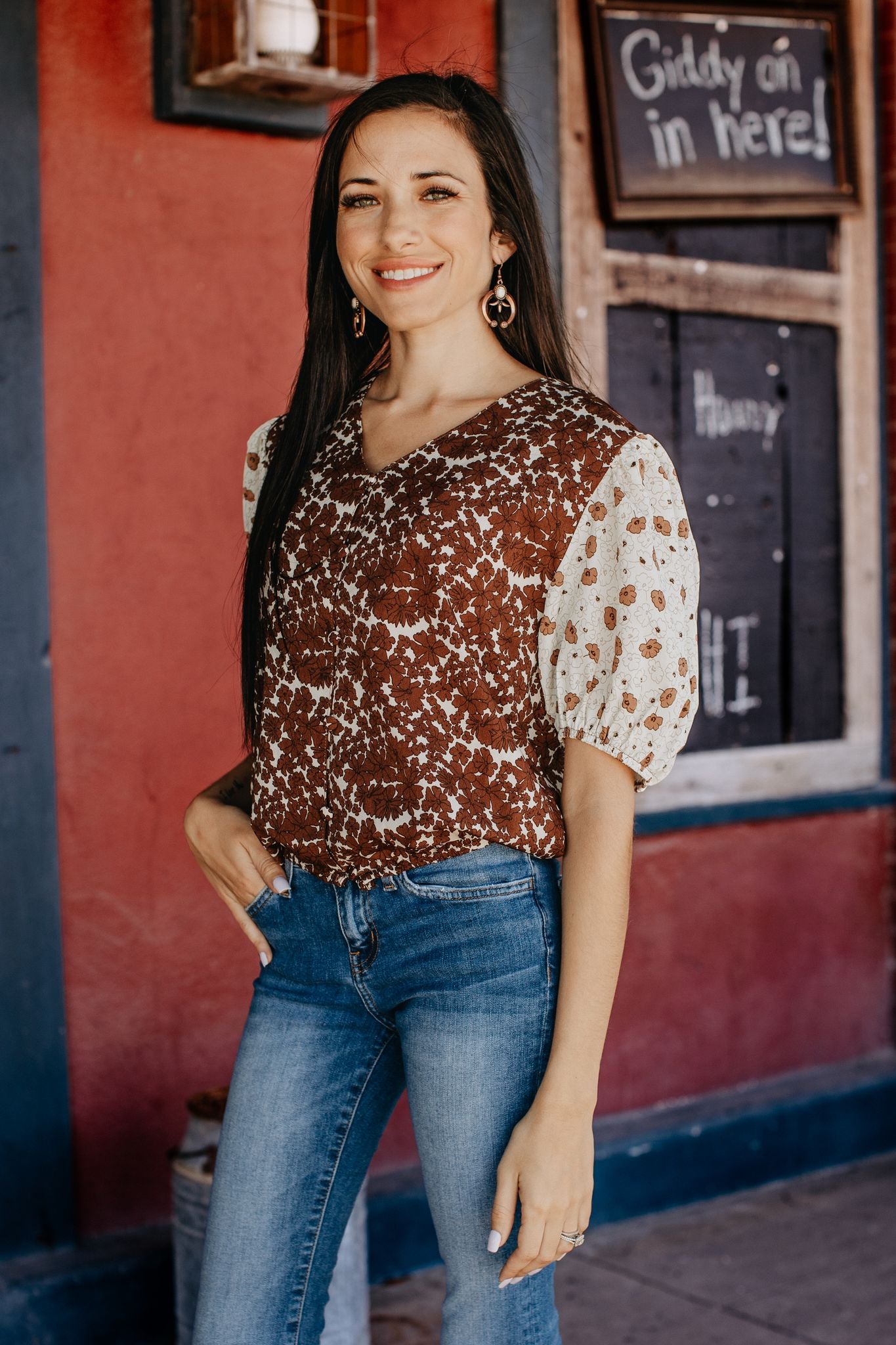 Bountiful Blooms Top, Brown - additional styling