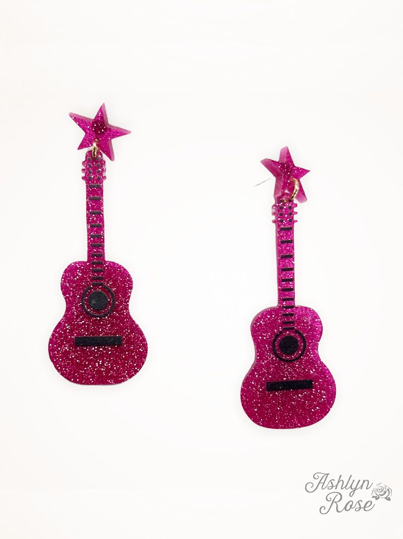 Nashville Star Guitar Earrings in Pink