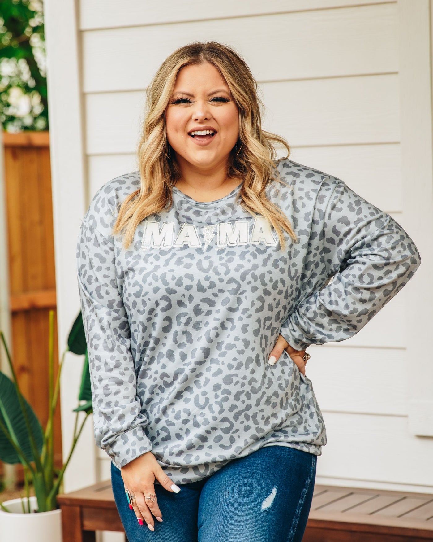 Lightning Mama on Light Grey Leopard Long-sleeve