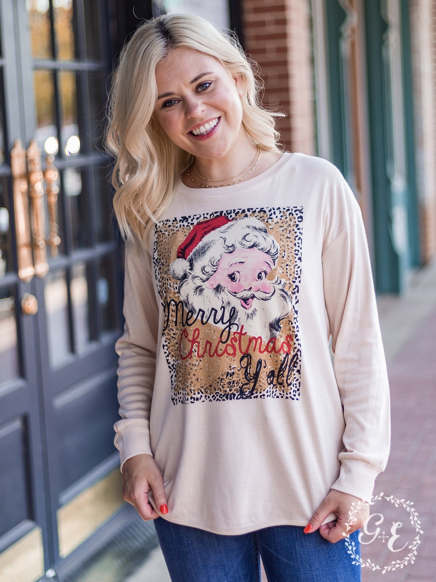 Merry Leopard Christmas Long sleeve with Knit Wrist