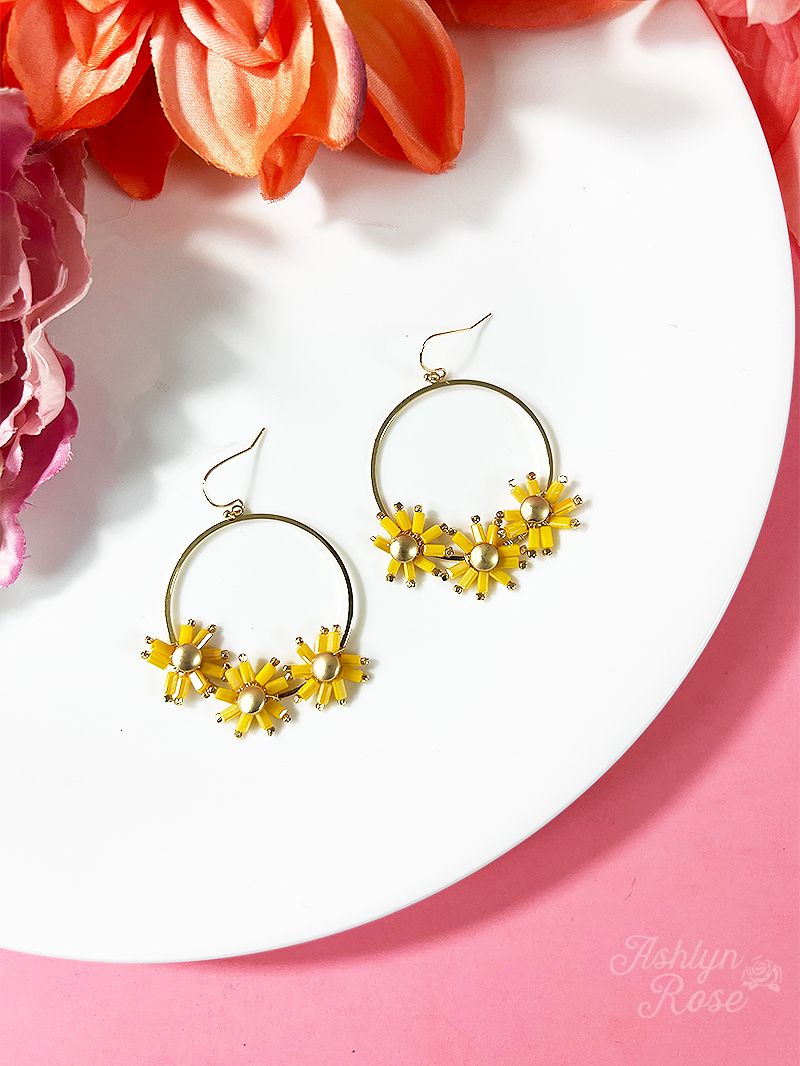 Flowers in the wild yellow hoop floral earrings