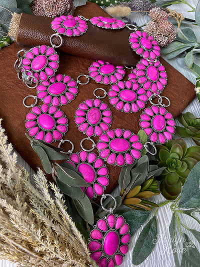 Ride For The Brand Darlin' Fuchsia Floral Concho Link Belt Plus
