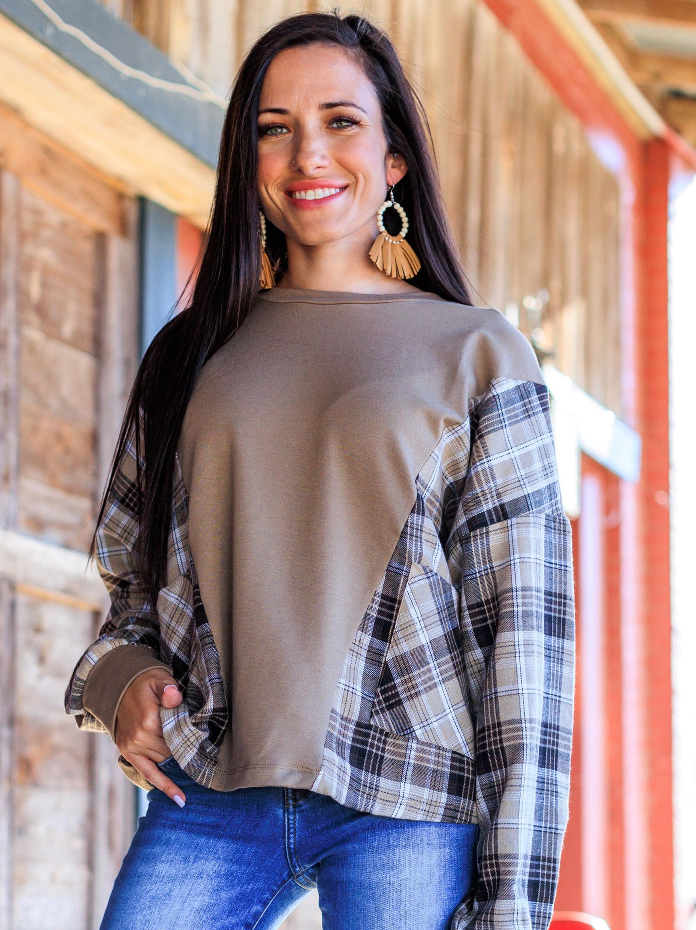 Good Girl Gone Plaid Top, Brown