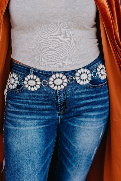 Ride For The Brand Darlin' Cream Floral Concho Link Belt Plus
