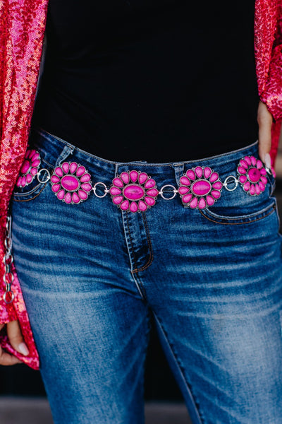 Ride For The Brand Darlin' Fuchsia Floral Concho Link Belt in Regular