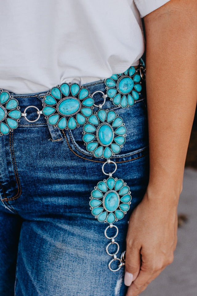 Ride For The Brand Darlin' Turquoise Floral Concho Link Belt Plus ...