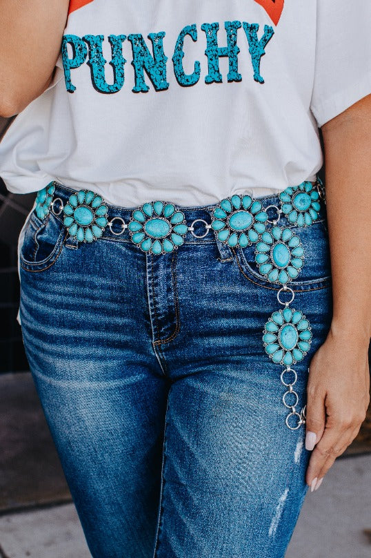 Ride For The Brand Darlin' Turquoise Floral Concho Link Belt Plus ...