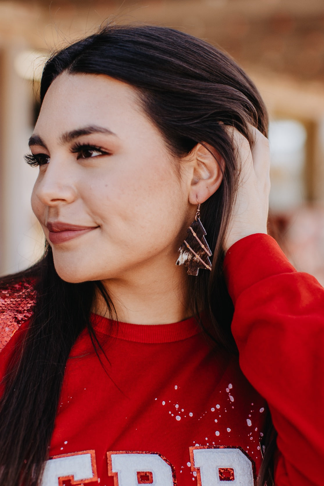 Mooory Christmas Christmas tree cowhide earring