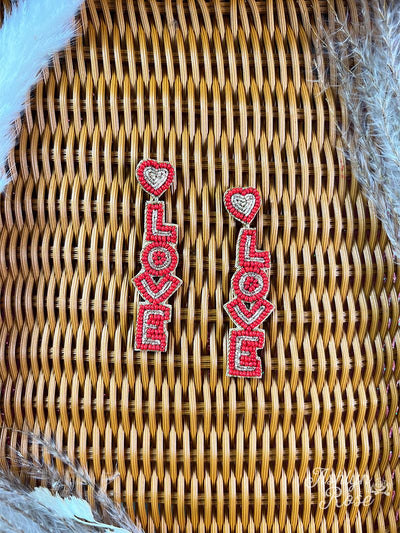 Love is in the air red and gold beaded dropped earrings