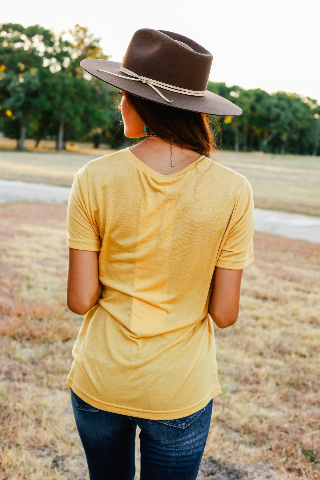 Roam Free on Mustard Crewneck Tee