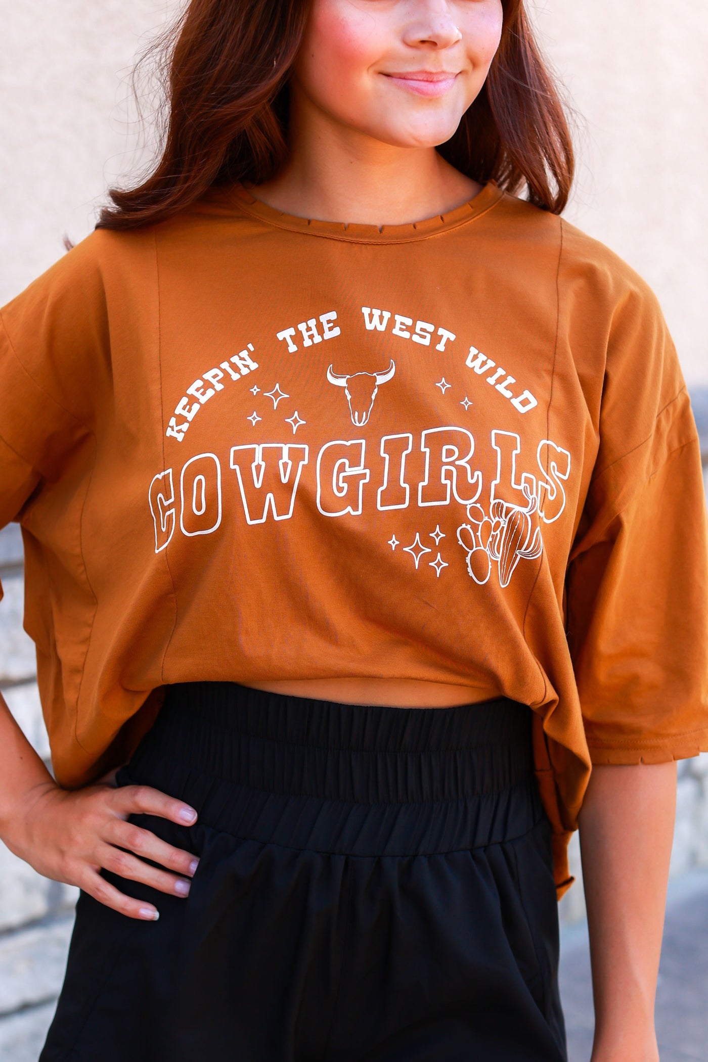 Keepin' The West Wild On Perfect Company Boxy Crop in Tan