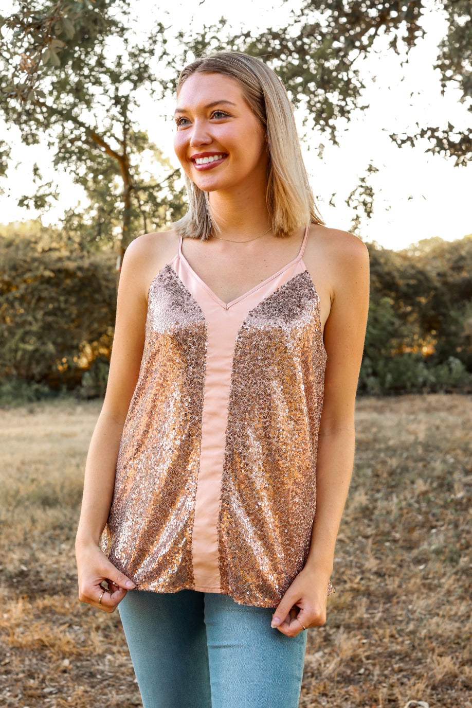 Stop The Show Sequin Tank in Rose Gold