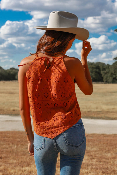 Try and Impress rust eyelet top
