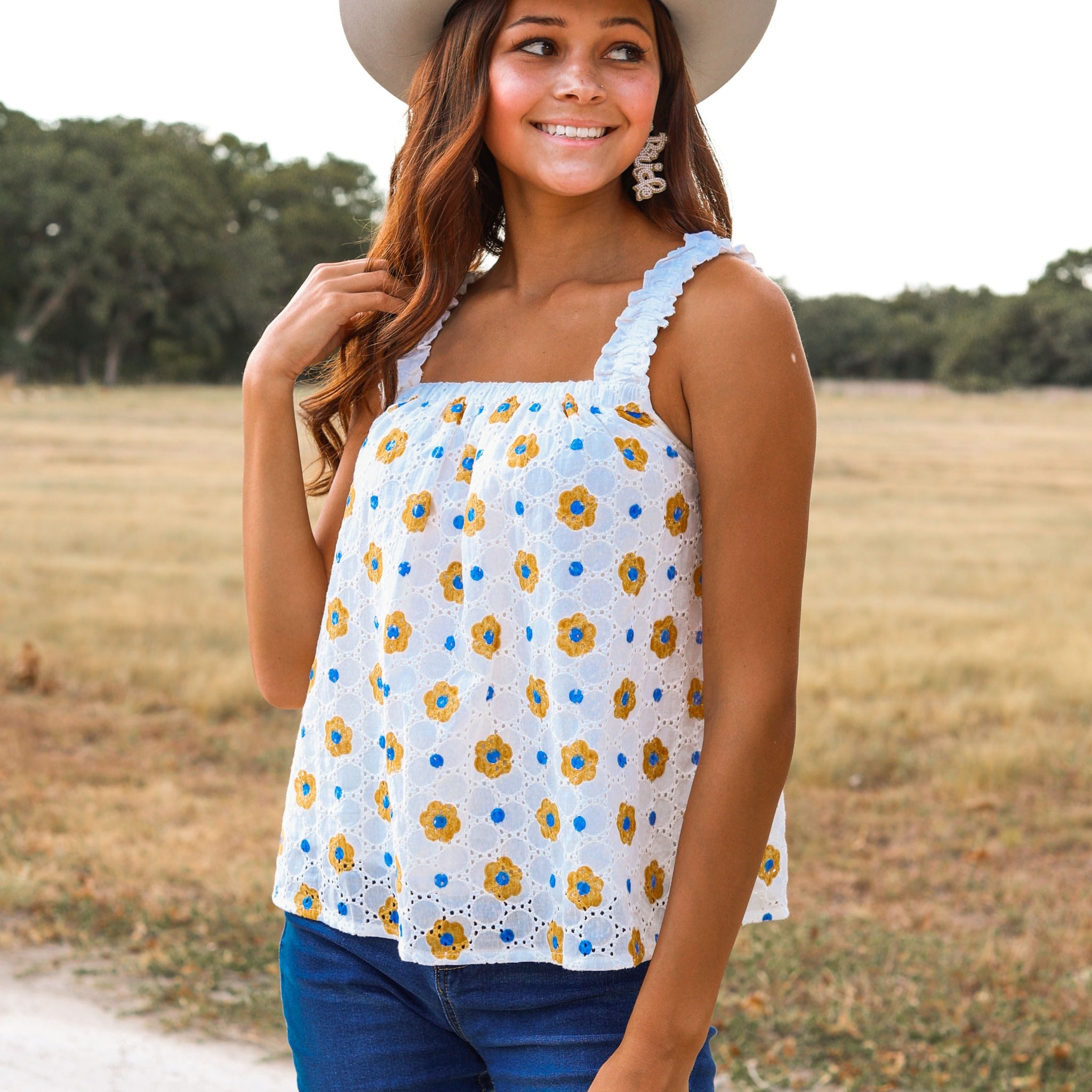 Florally Yours Eyelet Tank With Bow
