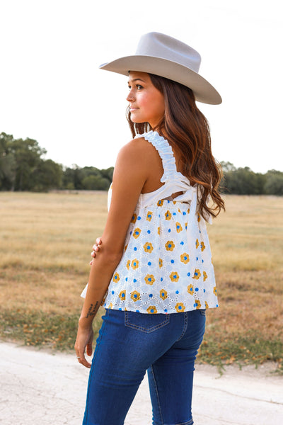 Florally Yours Eyelet Tank With Bow