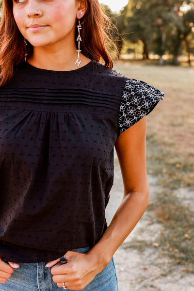 Black Ruffle Top with Floral