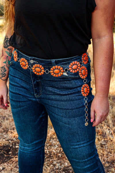 Ride For The Brand Darlin' Orange Floral Concho Link Belt Plus