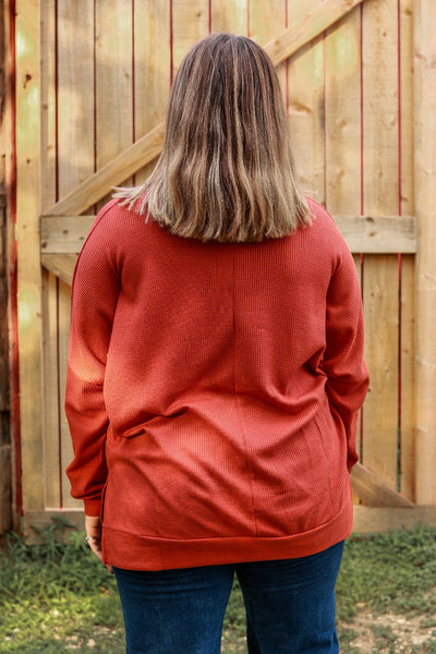 On The Down Low Waffle Knit Top in Rust