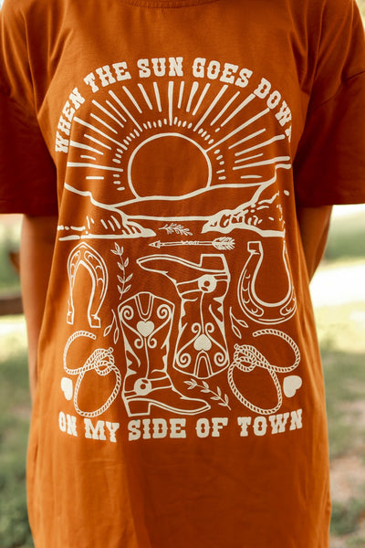 When the sun goes down on Rust T-shirt Dress