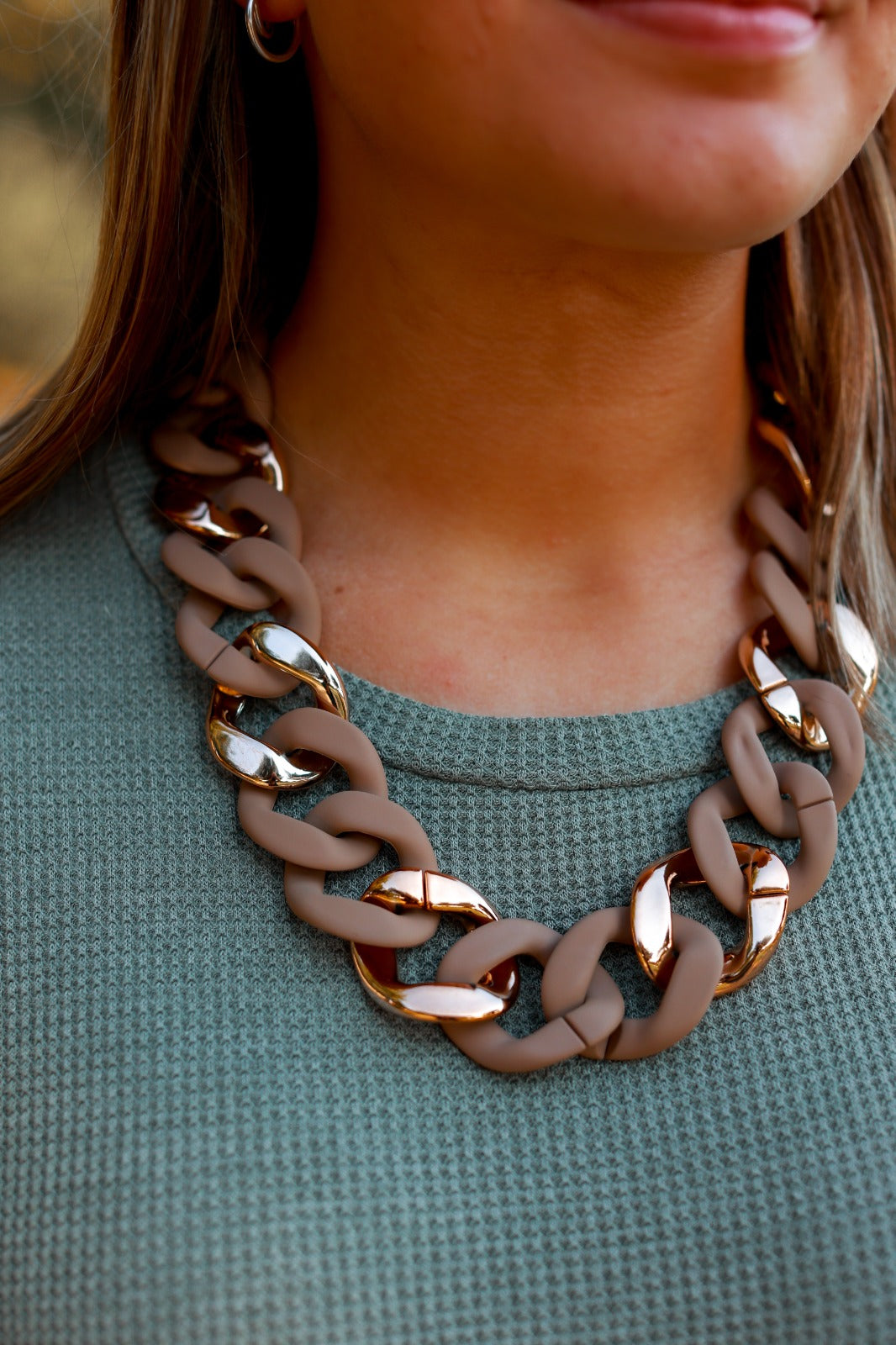 Flirt Alert Tan and Gold Chain Necklace, detail