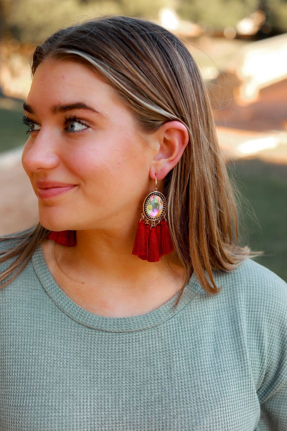 Royally Blessed Stone Red Tassel Earrings