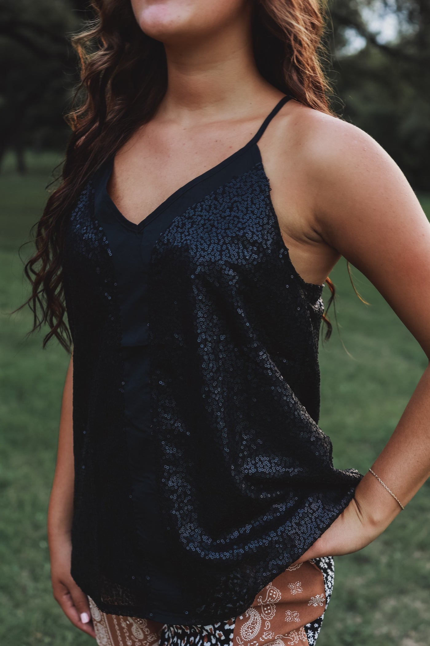 Stop The Show Sequin Tank in Black