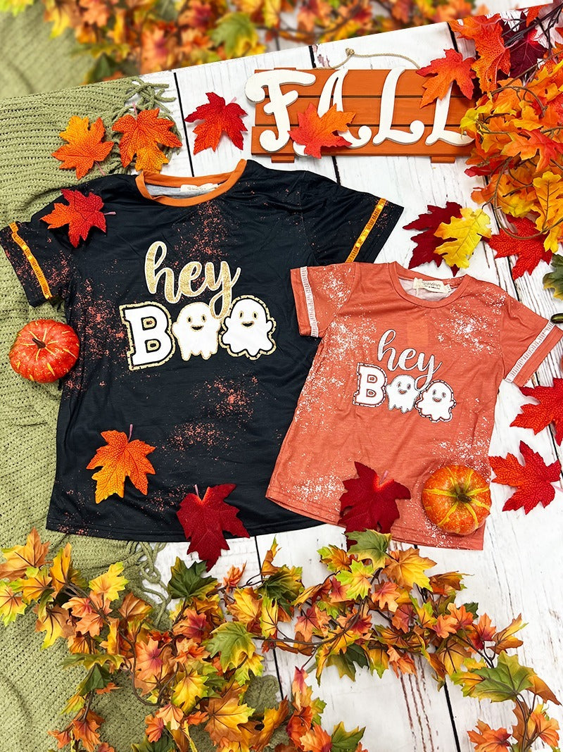 Girls' Hey Boo Ringer on Orange Splatter Tee