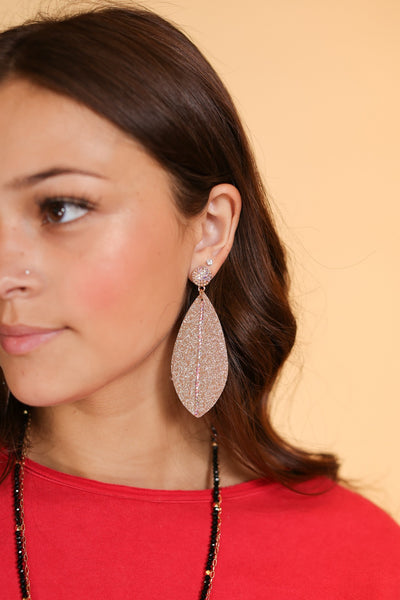 Let's Sparkle Rain Drop Earrings with Rose Gold Glitter