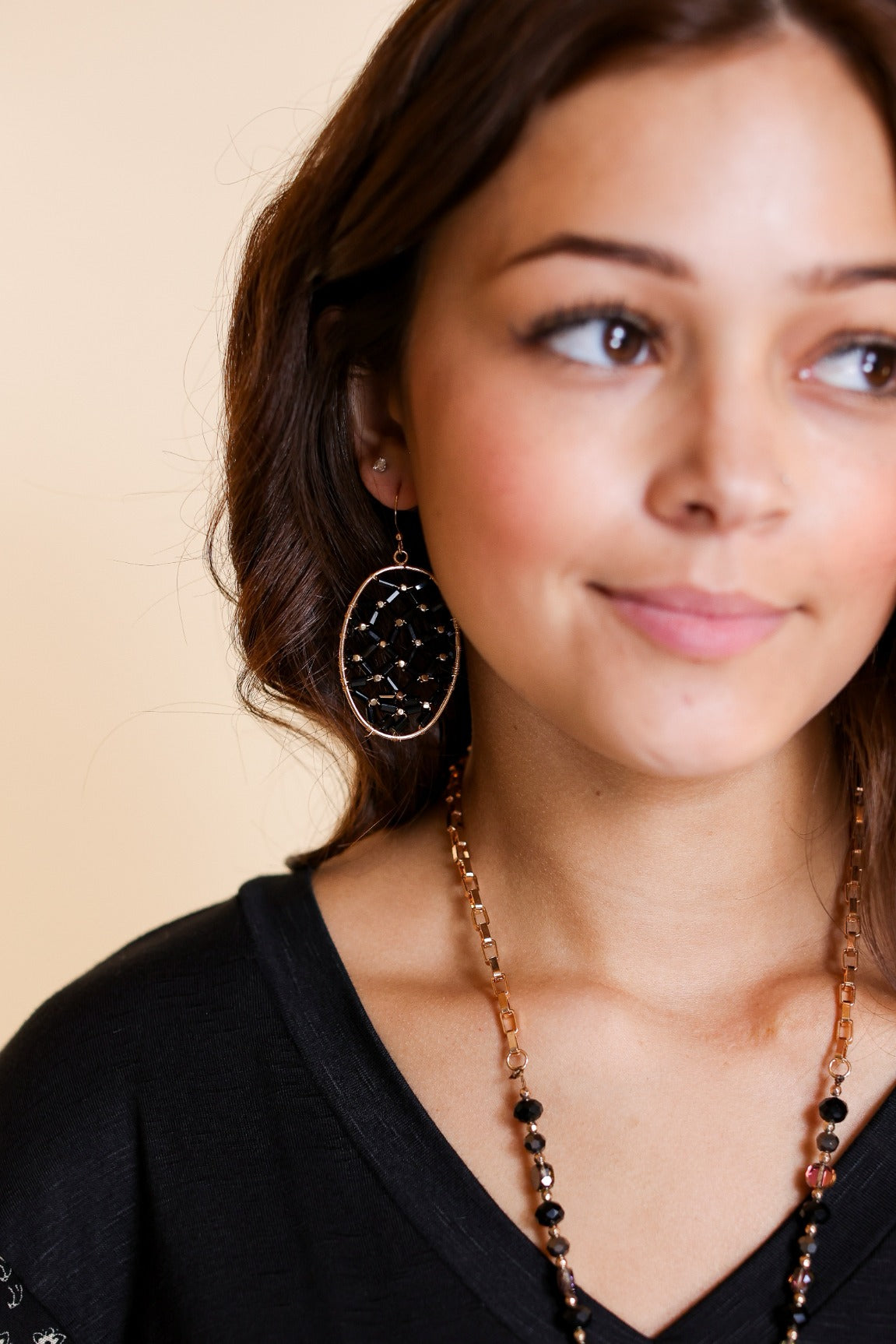 Napa Valley Black Bead Oval Dangle Earrings